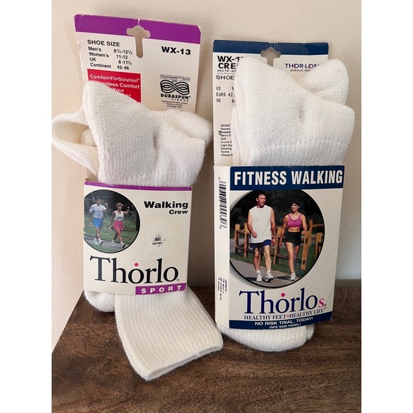 VTG Thorlo Sport Walking Crew Socks Mens 8.5-12.5, Womens 11-12 White Cushioned - Picture 1 of 6